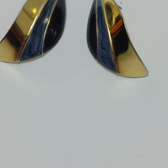 5/$25 Vintage 80's 90's Drop Pieces earrings Blue Gold tone Boho Style - Picture 4 of 7